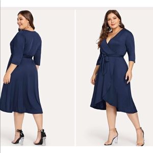 Navy Blue Faux Wrap Dress